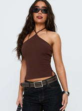 Baseline Halter Rib Top Chocolate